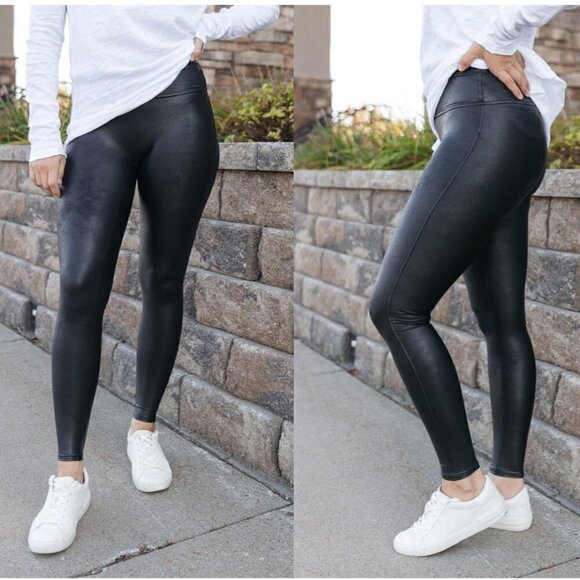 SPANX Faux Leather Leggings in Black Size Small - Picture 1 of 15